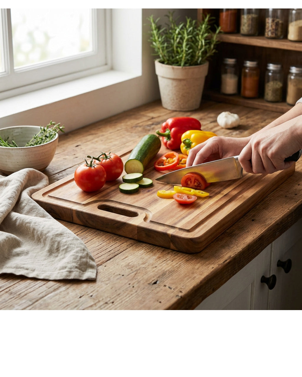 Abotd Acacia Edge-Grain Cutting Board 44 x 32 cm - Lifestyle view
